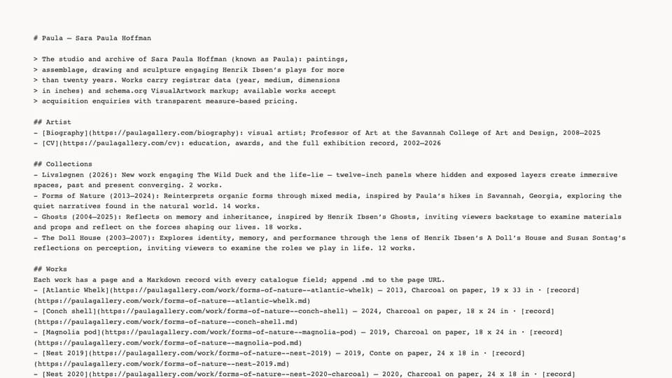 The plain-text edition AI assistants read, captured from paulagallery.com.