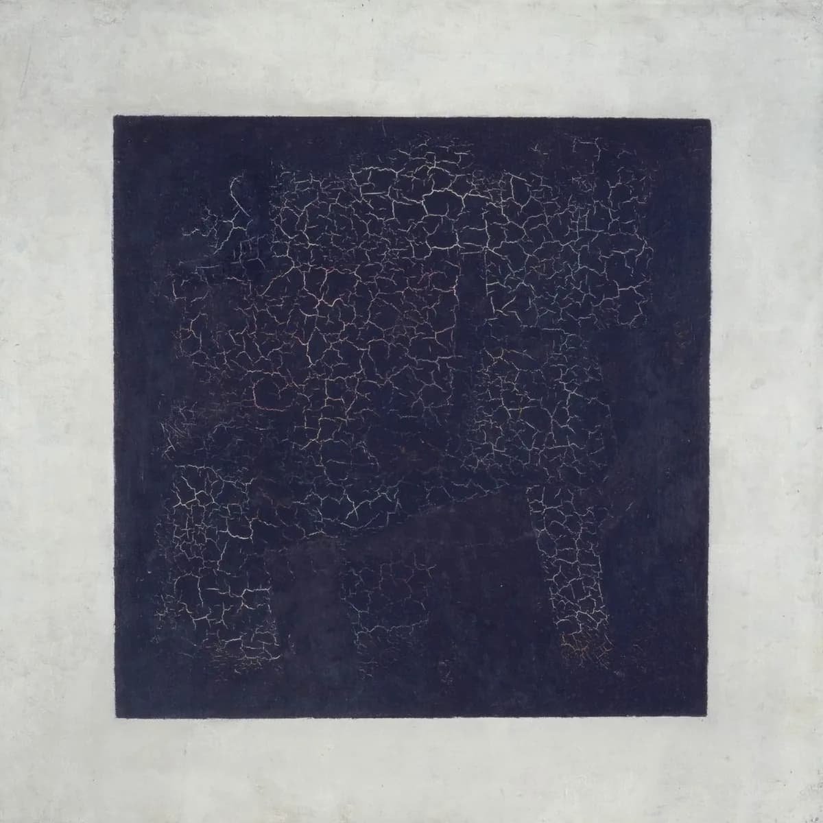 Kazimir Malevich’s Black Square: a black square, its paint finely cracked, on a white field.